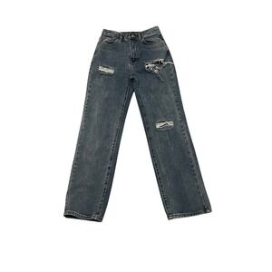 PrettyLittleThing Distressed Straight Leg Jeans Medium Wash Size 6